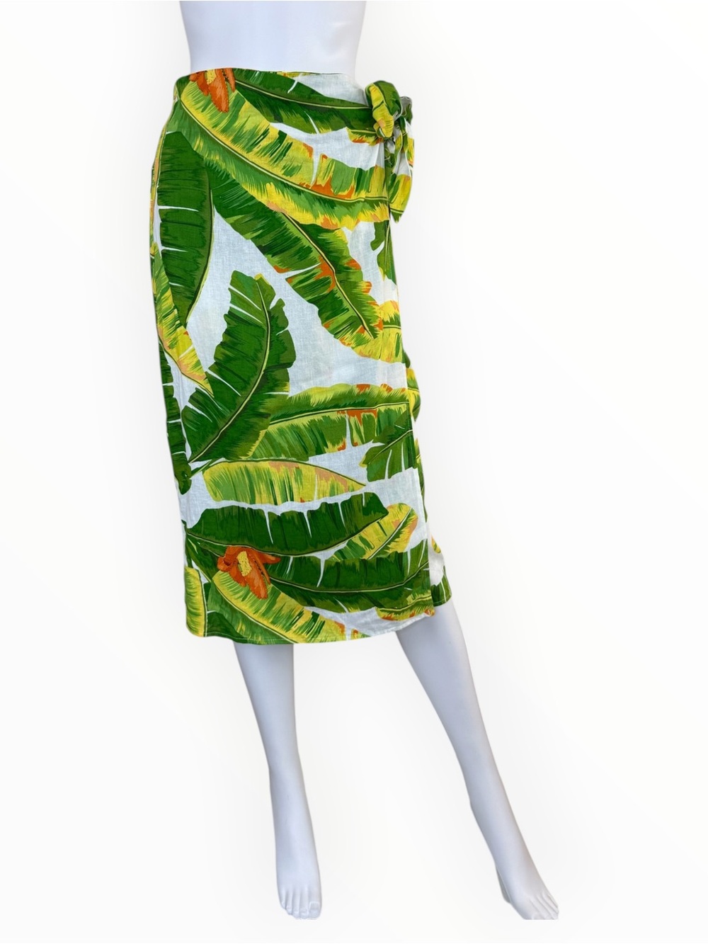 Cynthia Rowley NWT Green Tropical Leaf Linen Wrap Skirt Size XS L1022
